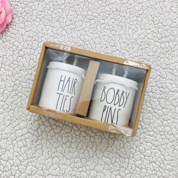 RAE DUNN Hair Ties and Bobby Pins Looped Lid Canisters VHTF